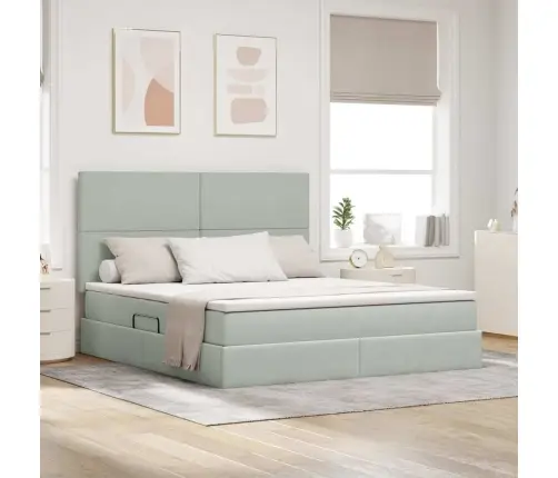 Gulta Ar Led Sloksnes Lukturiem Gaiši Pelēks 180 X 200 Cm Samts Vidaxl