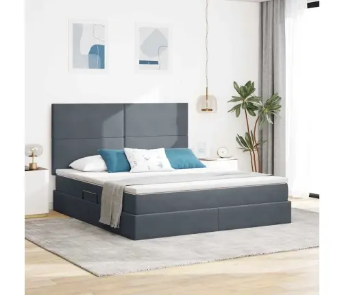 Lova Su Daiktų Laikymo Vieta Ir Led Tamsiai Pilka 180 X 200 Cm