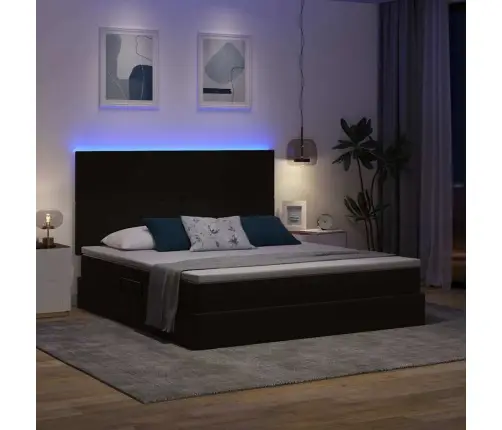 Gulta Ar Led Sloksnes Lukturiem Melna 180 X 200 Cm Samts Vidaxl