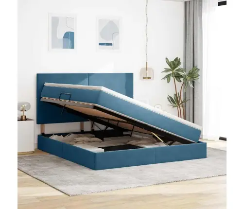 Lova Su Daiktų Laikymo Vieta Ir Led Tamsiai Mėlyna 180 X 200 Cm