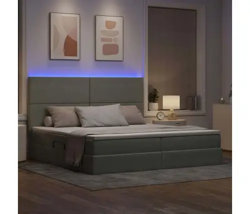 Gulta Ar Led Sloksnes Lukturiem Gaiši Pelēks 200 X 200 Cm Samts Vidaxl