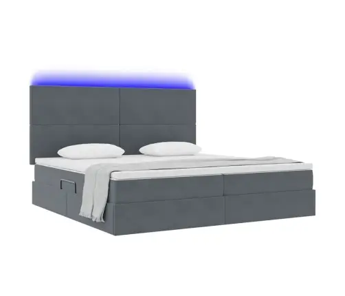 Gulta Ar Led Sloksnes Lukturiem Tumši Pelēks 200 X 200 Cm Samts Vidaxl