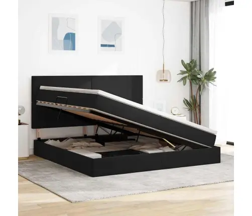 Gulta Ar Led Sloksnes Lukturiem Melna 200 X 200 Cm Samts Vidaxl