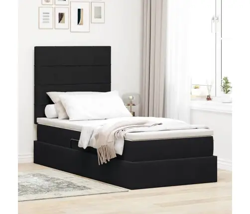 Gulta Ar Uzglabāšanas Vietu Un Led Melna 90 X 190 Cm Samts Vidaxl