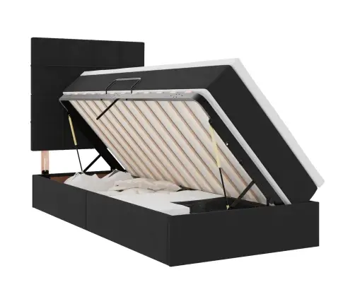 Gulta Ar Uzglabāšanas Vietu Un Led Melna 90 X 190 Cm Samts Vidaxl