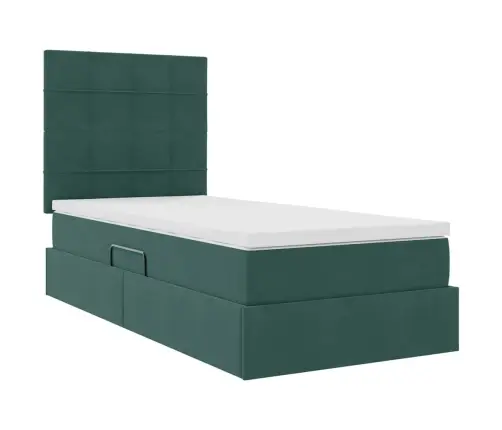 Gulta Ar Uzglabāšanas Vietu Un Led Tumši Zaļš 90 X 190 Cm Samts Vidaxl