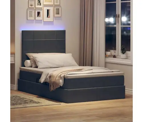 Gulta Ar Uzglabāšanas Vietu Un Led Tumši Pelēks 120 X 190 Cm Vidaxl