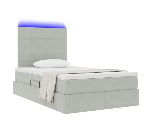 Gulta Ar Led Sloksnes Lukturiem Gaiši Pelēks 120 X 200 Cm Samts Vidaxl