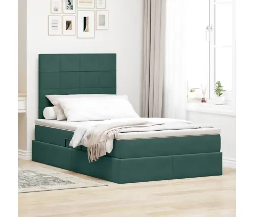 Led-Valgusega Hoiuvoodi Peaga Tume Rohelise 120 X 200 Cm Samet