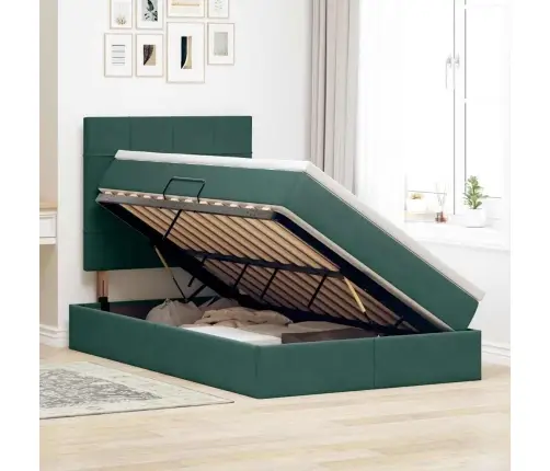 Led-Valgusega Hoiuvoodi Peaga Tume Rohelise 120 X 200 Cm Samet