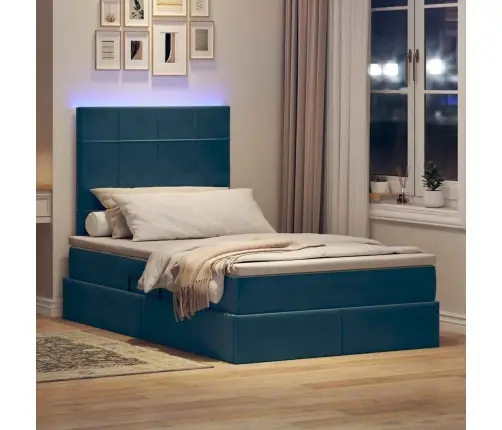 Lova Su Daiktų Laikymo Vieta Ir Led Tamsiai Mėlyna 120 X 200 Cm