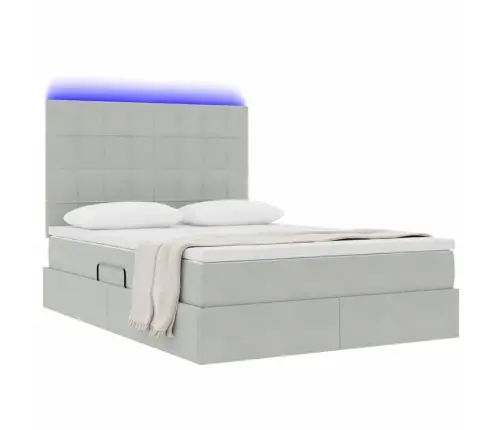 Gulta Ar Led Sloksnes Lukturiem Gaiši Pelēks 140 X 190 Cm Samts Vidaxl