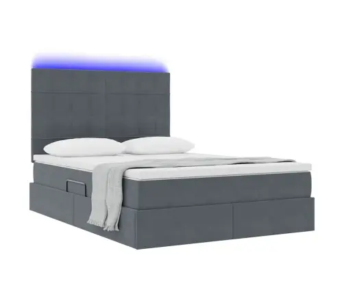 Gulta Ar Led Sloksnes Lukturiem Tumši Pelēks 140 X 190 Cm Samts Vidaxl