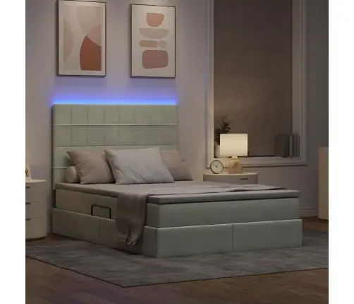 Led-Valgusega Hoiuvoodi Madratsiga Helehall 140 X 200 Cm Samet