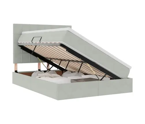 Led-Valgusega Hoiuvoodi Madratsiga Helehall 140 X 200 Cm Samet