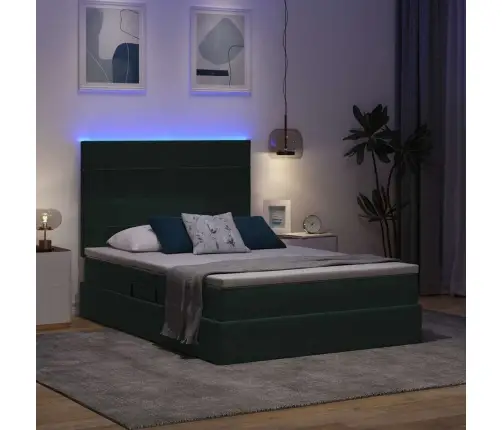 Gulta Ar Led Sloksnes Lukturiem Tumši Zaļš 140 X 200 Cm Samts Vidaxl