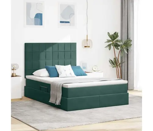 Gulta Ar Led Sloksnes Lukturiem Tumši Zaļš 140 X 200 Cm Samts Vidaxl