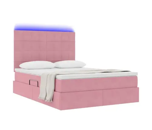 Gulta Ar Led Sloksnes Lukturiem Rozā 140 X 200 Cm Samts Vidaxl