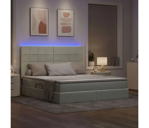 Voodi Led -Ribatuledega Peaga Helehall 160 X 200 Cm Samet