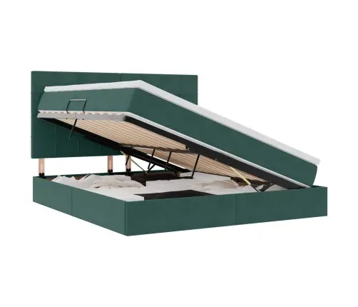 Gulta Ar Led Sloksnes Lukturiem Tumši Zaļš 160 X 200 Cm Samts Vidaxl