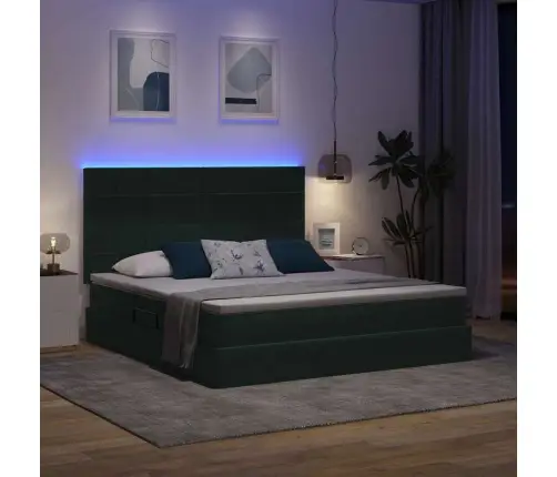 Gulta Ar Led Sloksnes Lukturiem Tumši Zaļš 180 X 200 Cm Samts Vidaxl