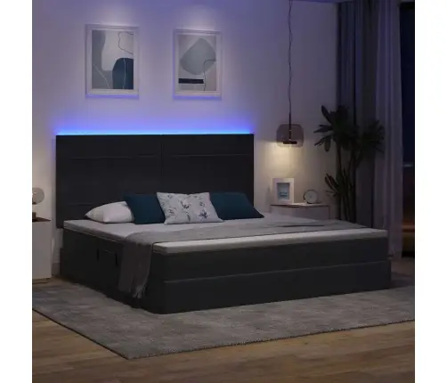 Lova Su Daiktų Laikymo Vieta Ir Led Tamsiai Pilka 200 X 200 Cm