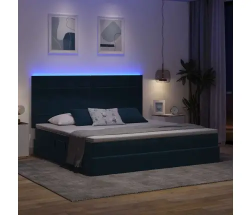 Lova Su Galvūgalio Tamsiai Mėlyna 200 X 200 Cm Aksomas