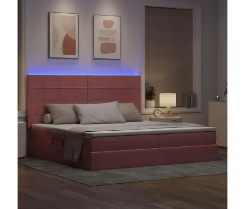 Lova Su Daiktų Laikymo Vieta Ir Led Rožinė 200 X 200 Cm Aksomas