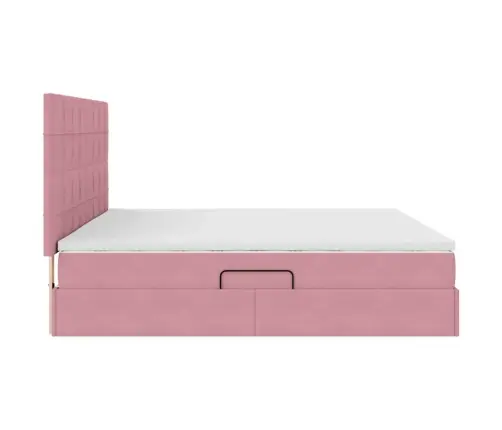 Lova Su Daiktų Laikymo Vieta Ir Led Rožinė 200 X 200 Cm Aksomas