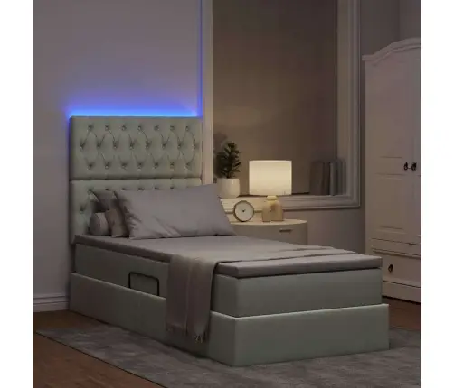 Lova Su Daiktų Laikymo Vieta Ir Led Šviesiai Pilka 90 X 190 Cm