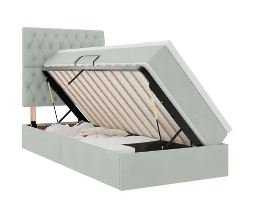 Lova Su Daiktų Laikymo Vieta Ir Led Šviesiai Pilka 90 X 190 Cm