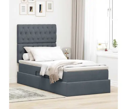 Gulta Ar Uzglabāšanas Vietu Un Led Tumši Pelēks 90 X 190 Cm Vidaxl