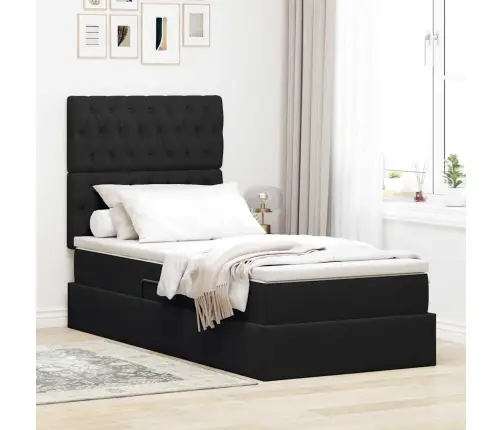 Gulta Ar Uzglabāšanas Vietu Un Led Melna 90 X 190 Cm Samts Vidaxl