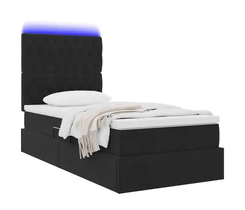 Gulta Ar Uzglabāšanas Vietu Un Led Melna 90 X 190 Cm Samts Vidaxl