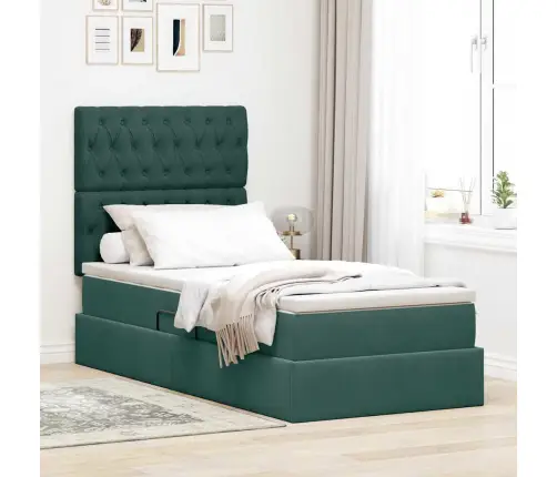 Gulta Ar Uzglabāšanas Vietu Un Led Tumši Zaļš 90 X 190 Cm Samts Vidaxl