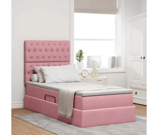 Gulta Ar Uzglabāšanas Vietu Un Led Rozā 90 X 190 Cm Samts Vidaxl