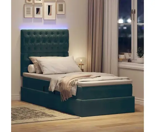 Lova Su Daiktų Laikymo Vieta Ir Led Tamsiai Žalia 90 X 200 Cm