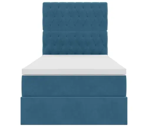 Led-Valgusega Hoiuvoodi Madratsiga Tumesinine 90 X 200 Cm Samet