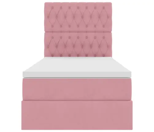 Lova Su Daiktų Laikymo Vieta Ir Led Rožinė 90 X 200 Cm Aksomas