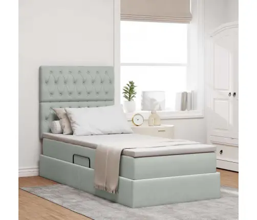 Lova Su Daiktų Laikymo Vieta Ir Led Šviesiai Pilka 100 X 200 Cm