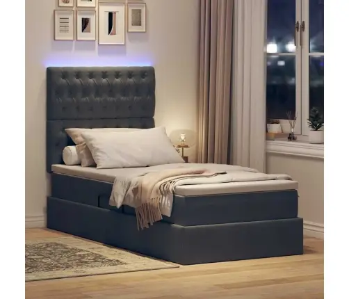 Gulta Ar Uzglabāšanas Vietu Un Led Tumši Pelēks 100 X 200 Cm Vidaxl