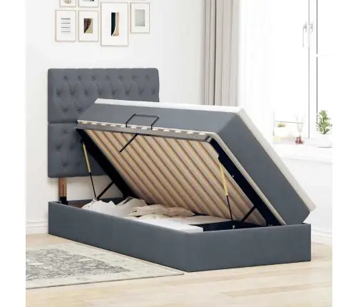 Gulta Ar Uzglabāšanas Vietu Un Led Tumši Pelēks 100 X 200 Cm Vidaxl