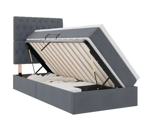 Gulta Ar Uzglabāšanas Vietu Un Led Tumši Pelēks 100 X 200 Cm Vidaxl