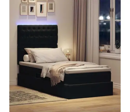 Gulta Ar Uzglabāšanas Vietu Un Led Melna 100 X 200 Cm Samts Vidaxl