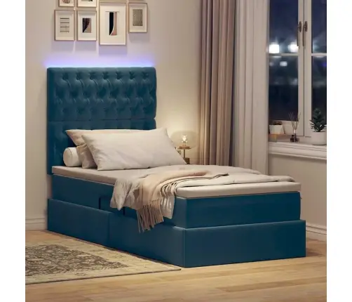 Gulta Ar Uzglabāšanas Vietu Un Led Tumši Zils 100 X 200 Cm Vidaxl