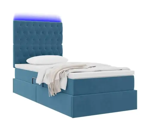 Gulta Ar Uzglabāšanas Vietu Un Led Tumši Zils 100 X 200 Cm Vidaxl