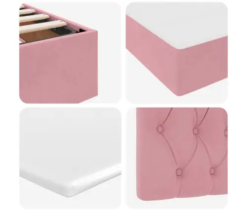 Gulta Ar Uzglabāšanas Vietu Un Led Rozā 100 X 200 Cm Samts Vidaxl