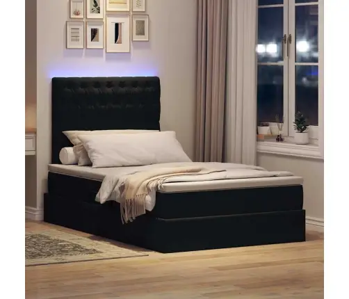 Led-Valgusega Hoiuvoodi Madratsiga Must 120 X 190 Cm Samet