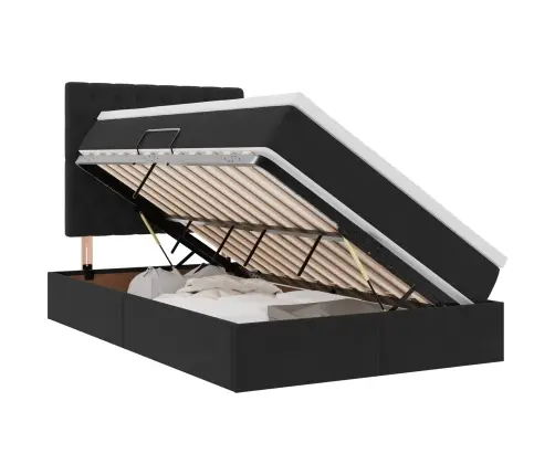 Led-Valgusega Hoiuvoodi Madratsiga Must 120 X 190 Cm Samet