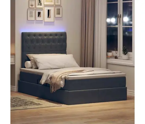 Gulta Ar Led Sloksnes Lukturiem Tumši Pelēks 120 X 200 Cm Samts Vidaxl